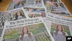 영국 윌리엄 왕세자의 부인 케이트 미들턴 왕세자빈이 자신의 건강 상태를 알린 영상을 올리자 각종 언론이 이를 대대적으로 보도했다. (자료 사진)