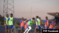 Haiti national team practice at Sylvio Cator stadium in Port au Prince, Haiti, March 24, 2021. (Photo FHF Facebook) 