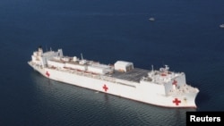 FILE PHOTO: The hospital ship USNS Comfort is anchored off the coast of Haiti, Jan. 20, 2010.