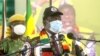 President Emmerson Mnangagwa addressing senior members of Zimbabwe ruling Zanu PF party on Oct. 29, 2021 in Bindura about 80km north of Harare (Columbus Mavhunga/VOA)