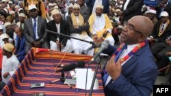 FILE - Azali Assoumani addresses supporters during a presidential campaign rally in Moroni, Comoros, Jan. 24, 2016.