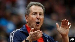 FILE - Atlanta Hawks co-owner Bruce Levenson cheers from the stands in the second half of Game 4 of an NBA basketball first-round playoff series against the Indiana Pacers in Atlanta. 