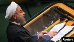 Presiden Iran Hassan Rouhani berpidato dalam Majelis Umum PBB Kamis (25/9).