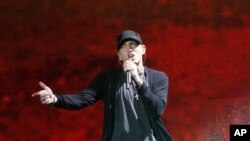 Rapper Eminem performs at Yankee Stadium in New York. , September 13, 2010.