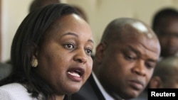 FILE - Anne Waiguru, Kenya's planning minister, presides over a bank product launch in Nairobi, Aug. 26, 2015.