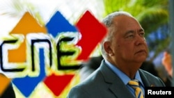 El jefe del Consejo Nacional Electoral (CNE) de Venezuela, Elvis Hidrobo Amoroso, en Caracas, Venezuela, el 16 de abril de 2024. 
