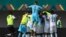 Jogadores do Senegal celebram golo da vitória sobre Zimbabwe no estádio de Kouekon, Bafoussam, 10 de Janeiro de 2022