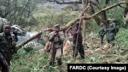 L’un de deux hélicoptères Mi-24 de Forces armées de la RDC retrouvés après deux crashs dans le nord-est de la RDC, Nord-Kivu, 31 janvier 2017. Crédit/FRADC