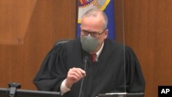 In this image from video, Hennepin County Judge Peter Cahill discusses motions before the court Tuesday, April 13, 2021, in the trial of former Minneapolis police Officer Derek Chauvin.