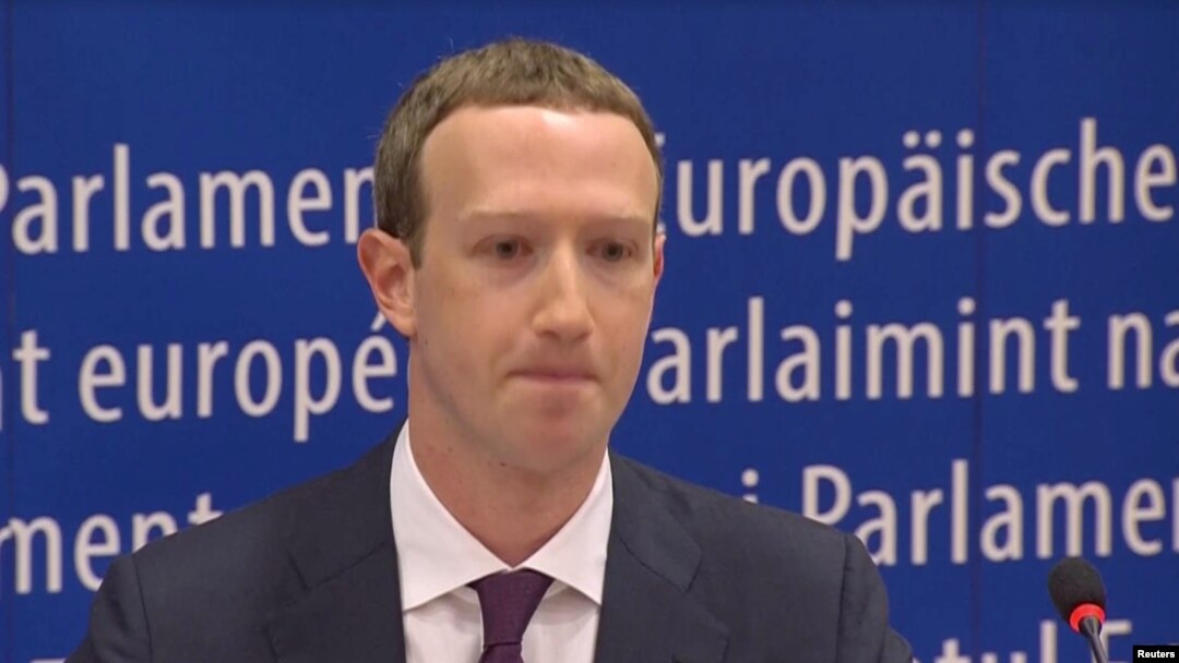 Facebook's CEO Mark Zuckerberg answers questions about the improper use of millions of users' data by a political consultancy, at the European Parliament in Brussels, Belgium, in this still image taken from Reuters TV, May 22, 2018.