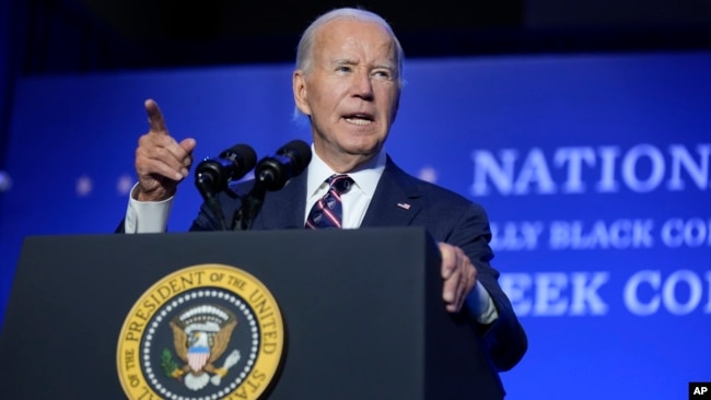 President Joe Biden speaks at the 2024 National HBCU Week Conference in Philadelphia, Pa., Sept. 16, 2024.