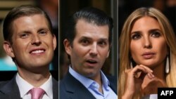 'Ya'yan shugaban Amurka mai jiran gado daga hagu Eric Trump da Donald Trump Jr da Ivanka Trump 