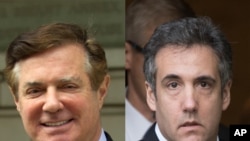 Foto de Goch a Dwat Anyen Direktè Kanpay Donald Trump Paul Manafort ak Michaee; Cohen Ansyen Avoka Prezidan Ameriken an