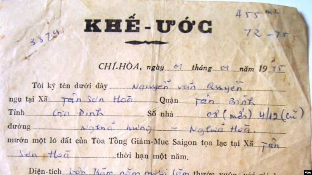 Một khế ước thuê ruộng trước năm 1975 của người dân canh tác ở vườn rau Lộc Hưng (FB Hai Van Nguyen)