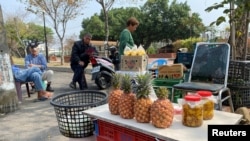 FILE - Farmers sell pineapples at a stall by the road in Kaohsiung, Taiwan February 27, 2021.