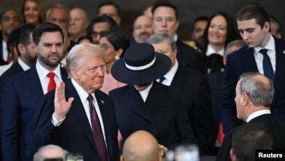 Donald Trump is sworn in as the 47th US President in the U.S. Capitol Rotunda in Washington, Jan. 20, 2025. 