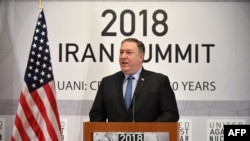 Menteri Luar Negeri AS Mike Pompeo berbicara di pertemuan mengenai nuklir Iran di New York, 25 September 2018.