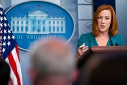 FILE - White House press secretary Jen Psaki speaks during a press briefing at the White House, Sept. 1, 2021.