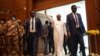 Chadian interim President Mahamat Idriss Deby greets supporters as he arrives at the Ministry of Foreign Affairs ahead of a meeting of a coalition of parties for his candidacy for the presidential election of May 6, in N'Djamena on March 2, 2024.