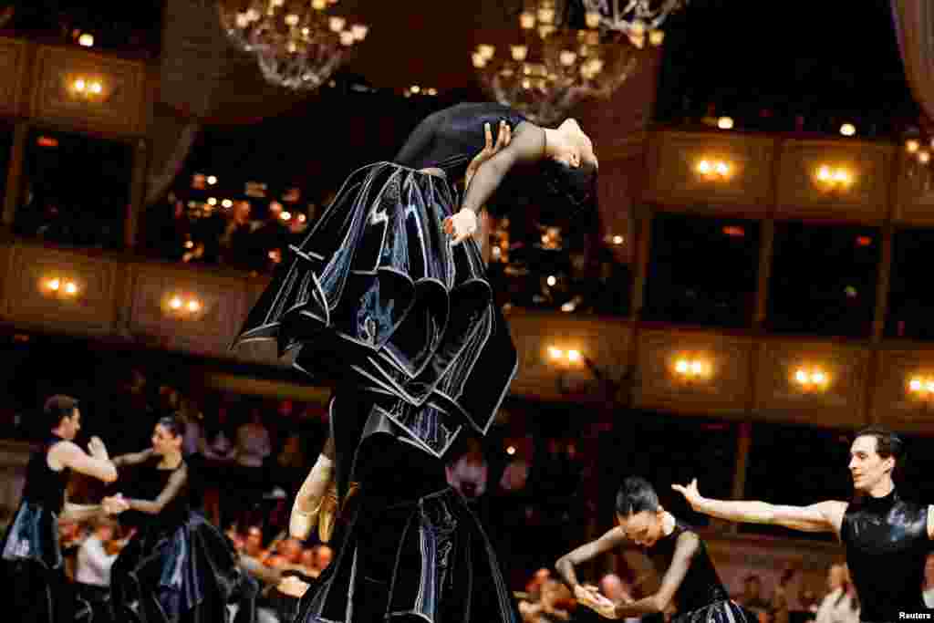 Dancers perform during a dress rehearsal for the traditional Opera Ball in Vienna, Austria, Feb. 26, 2025. 