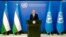 O'zbekiston Prezidenti Shavkat Mirziyoyev BMT Bosh assambleyasi yig'inida videomurojaat orqali ishtirok etmoqda, 2021-yil, 21-sentabr.
