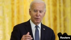 U.S. President Biden and French President Macron hold joint news conference at the White House in Washington