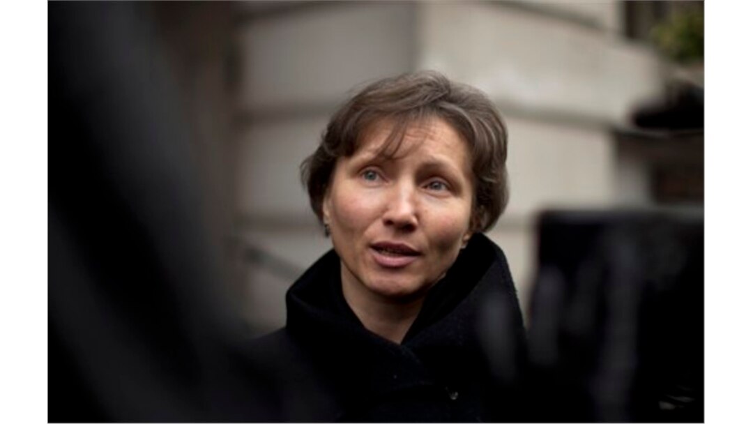 FILE - Marina Litvinenko, widow of former Russian intelligence officer Alexander Litvinenko, addresses media following pre-inquest review, London, Dec. 13, 2012.