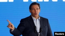 FILE PHOTO: Florida Governor Ron DeSantis speaks in Pinellas Park