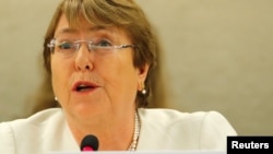 New United Nations High Commissioner for Human Rights Michelle Bachelet attends the Human Rights Council at the United Nations in Geneva, Switzerland, September 10, 2018. (REUTERS/Denis Balibouse)