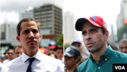 Combinación de fotografías donde aparecen el presidente encargado de Venezuela, Juan Guaidó y el opositor exgobernador del estado de Miranda, Enrique Capriles. [Archivo]