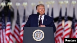 U.S. President Donald Trump delivers his acceptance speech as the 2020 Republican presidential nominee during the final event of the Republican National Convention on the South Lawn of the White House in Washington, D.C., August 27, 2020. 