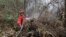 A fire fighter sprays water to extinguish a forest fire in Pekanbaru, Riau province, Indonesia, Feb. 21, 2018. 