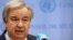 Sekretaris Jenderal PBB Antonio Guterres berbicara tentang koridor biji-bijian Laut Hitam di luar Dewan Keamanan PBB di markas besar PBB di New York City, AS, 17 Juli 2023. (Foto: REUTERS/Brendan McDermid)