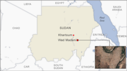 Map of Sudan with Wad Madani highlighted