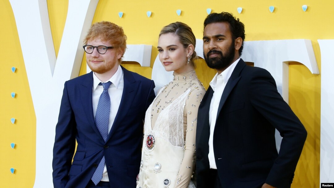 Cast members Ed Sheeran, Lily James and Himesh Patel attend the U.K. premiere of "Yesterday" in London, Britain, June 18, 2019. 