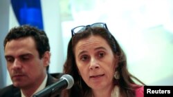 La Comisionada Antonia Urrejola, Relatora para Nicaragua de la Comisión Interamericana de Derechos Humanos (CIDH), habla durante una conferencia de prensa en Managua, Nicaragua el 21 de mayo de 2018. REUTERS / Oswaldo Rivas