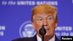 Presiden AS Donald Trump dalam konferensi pers di Markas Besar PBB di New York, 25 September 2019.