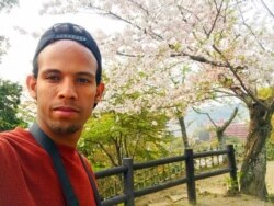 This selfie provided by Tsige, who gives only his first name, shows himself at Dogo Park, Matsuyama, Ehime Prefecture, Japan, April 7, 2019.