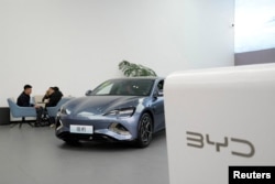 FILE - A BYD Seal electric vehicle is displayed at a car dealership in Shanghai, China, Feb. 3, 2023.