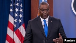 U.S. Defense Secretary Lloyd Austin answers reporters questions at the Pentagon as the U.S. military nears the formal end of its mission in Afghanistan in Arlington, Virginia, U.S. July 21, 2021.