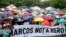 Protesters display a banner as they gather for a rally at Rizal Park in Manila to oppose the burial of the late Philippine dictator Ferdinand Marcos at the Heroes' Cemetery, Aug. 14, 2016.