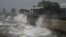Waves crash along St. Pete Pier in St. Petersburg, Florida, as Hurricane Milton is expected to make landfall on Oct. 9, 2024.