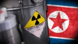 북한 인공기와 핵 물질 일러스트