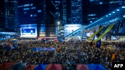 Pro democracy protesters gather at Admiralty district during the rally after the government called off the talks with students on Oct. 10, 2014 in Hong Kong.