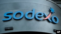 Logo du leader mondial des services et de la restauration collective en entreprises Sodexo, Issy-les-Moulineaux, 4 mai 2016.