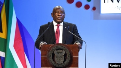 Le président sud-africain Cyril Ramaphosa lors de la Conférence sur l'investissement à Sandton, Afrique du Sud, le 13 avril 2023.