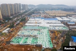 An aerial view shows the newly completed Huoshenshan Hospital, a dedicated hospital built in 8 days to treat coronavirus patients, in Wuhan, Hubei province, China, Feb. 2, 2020.