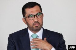 FILE - Sultan Al Jaber, chief executive of the UAE's Abu Dhabi National Oil Company (ADNOC) and president of this year's COP28 climate at the 7th Ministerial on Climate Action (MoCA) in Brussels on July 13, 2023.