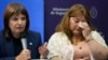 Griselda Heredia, right, mother of Nahuel Gallo, an Argentine soldier arrested earlier this month in Venezuela, and Argentine Security Minister Patricia Bullrich give a press conference in Buenos Aires, Argentina, Dec. 27, 2024. 