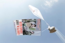 2016년 3월 천안함 피격 6주기를 맞아 탈북자들이 날린 풍선 안에 김정은 북한 국무위원장을 비난하는 전단지들이 보인다. (자료사진)